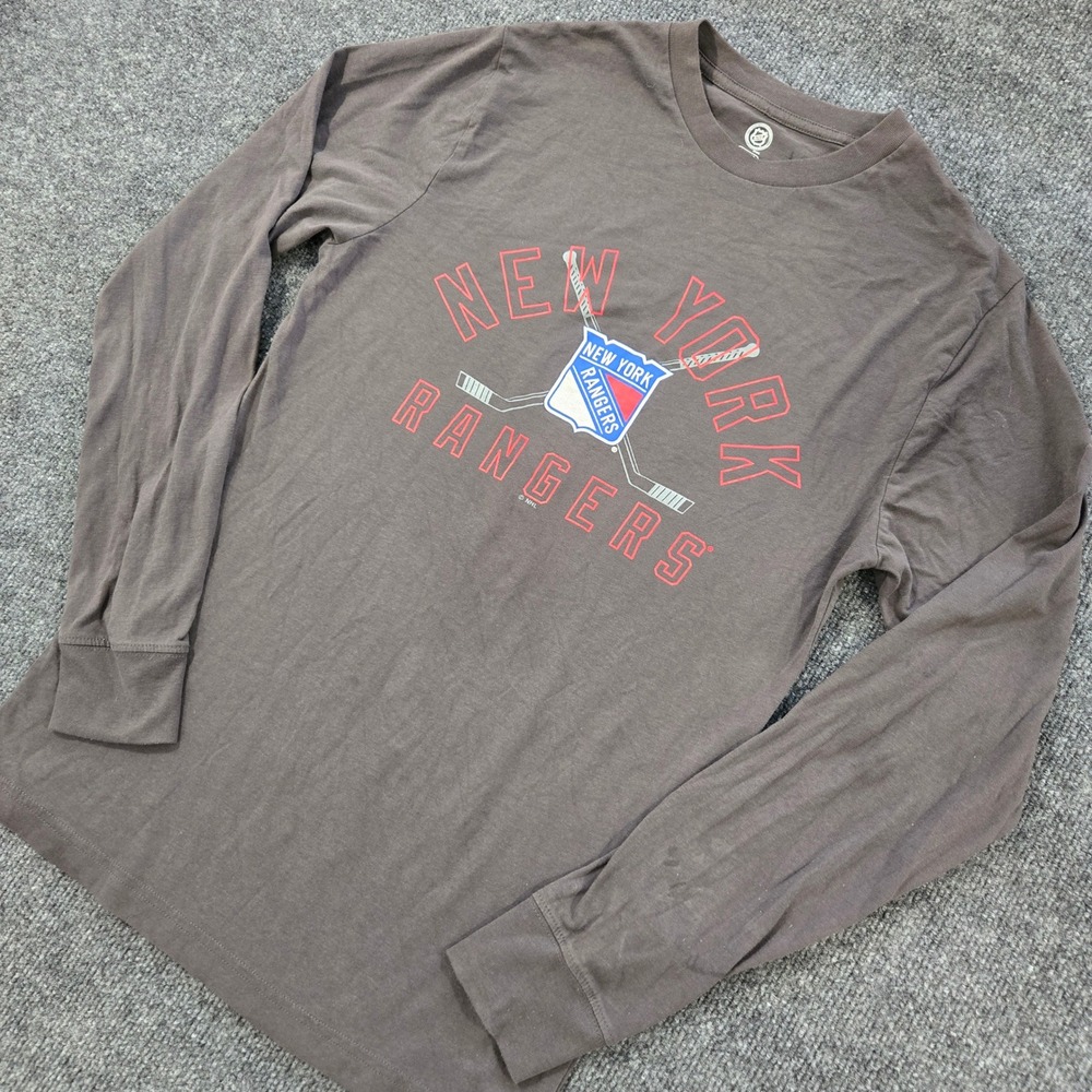 NHL New York Rangers Long Sleeve T-Shirt Gray Mens Small Hockey Crossed Sticks
